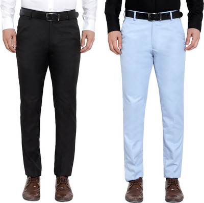 AS FASHION Slim Fit Men Black, Light Blue Trousers