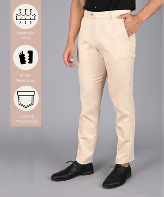 MANCREW Regular Fit Men Cream Trousers