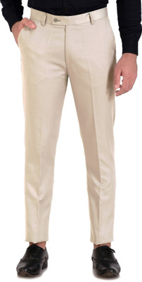 SLC Regular Fit Men Cream Trousers
