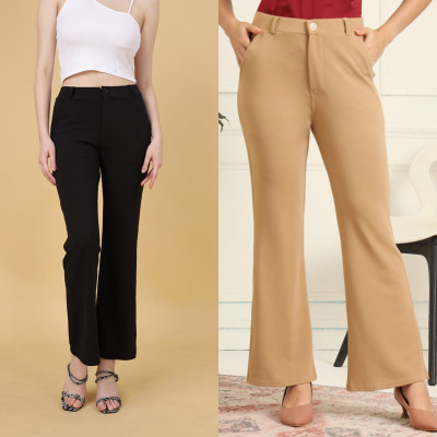 INDIANRANG Regular Fit Women Black, Beige Trousers