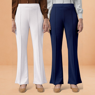 jenile stoor Comfort Fit, Regular Fit Women White, Dark Blue Trousers