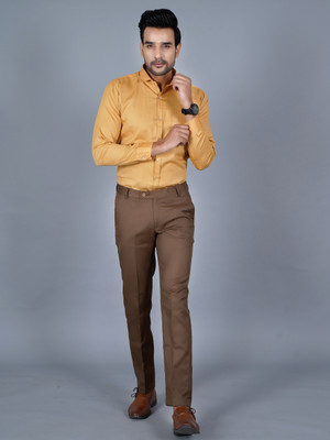 QVERR Slim Fit Men Brown Trousers
