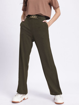 Dressberry Regular Fit Women Green Trousers