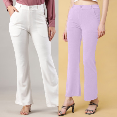 INDIANRANG Regular Fit Women White, Purple Trousers