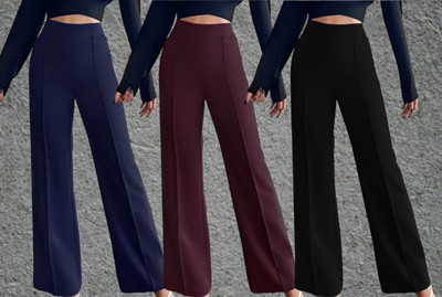 Parona Regular Fit Women Blue, Maroon, Black Trousers
