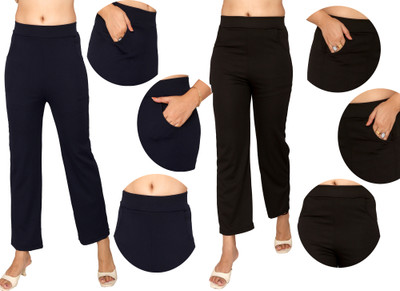 Fashion Bazaar Regular Fit Women Dark Blue, Black Trousers