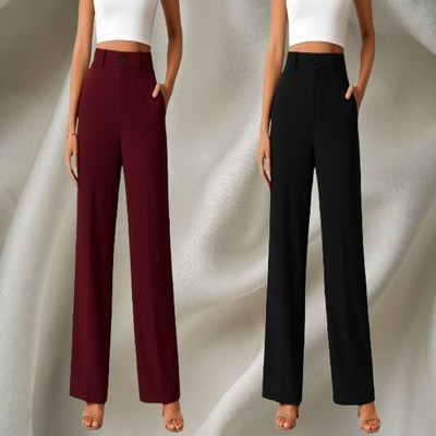 KARIMA INETERNATIONAL Regular Fit Women Maroon, Black Trousers