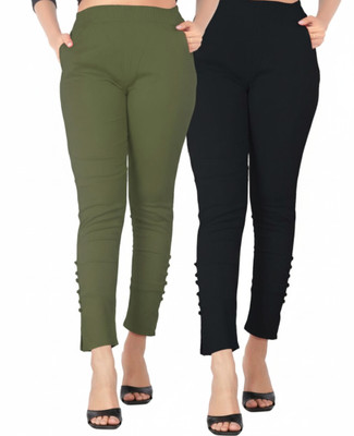 Deepa Skinny Fit Women Black, Light Green Trousers