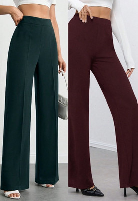 NUCOUTHS the style you love Regular Fit Women Green, Maroon Trousers
