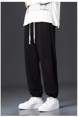 Else & What Solid Men Black Track Pants