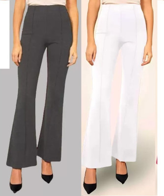 TOLIKE Flared Women Grey, White Trousers