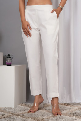 VYMO Regular Fit Women White Trousers