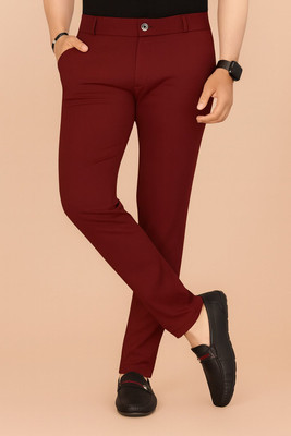 VISHAL Slim Fit Men Maroon Trousers