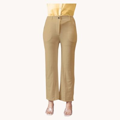 High Glitz Regular Fit Women Beige Trousers