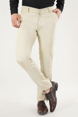 DENWORD Slim Fit Men Cream Trousers