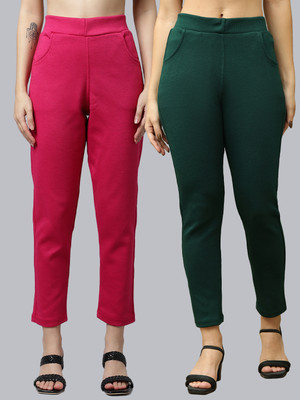 VALLES365 by S.c. Regular Fit Women Pink, Dark Green Trousers