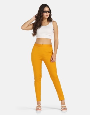 Cryptic Slim Fit Women Yellow, White Trousers