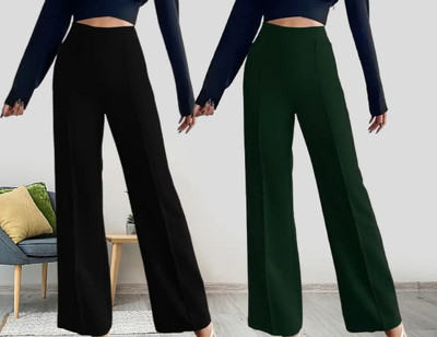 DECENCY Regular Fit Women Black, Green Trousers