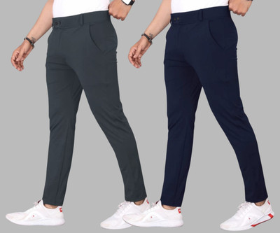 We Perfect Slim Fit Men Grey, Blue Trousers