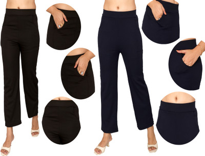 Fashion Bazaar Regular Fit Women Black, Dark Blue Trousers