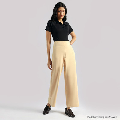 BlissClub AM:PM Cotton Wide Leg Pants, Lite - Regular Regular Fit Women Beige Trousers