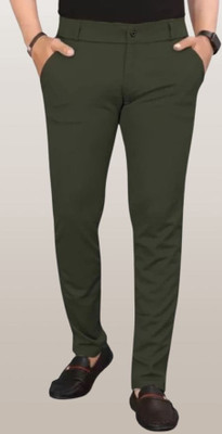 CIVIRASTTYLE Slim Fit Men Dark Green Trousers