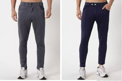 ynam Regular Fit Men Grey, Blue Trousers