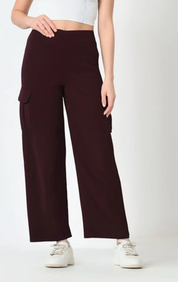 Goodza Straight Fit Women Maroon Trousers