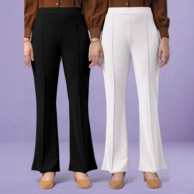 Squadfashion Comfort Fit, Regular Fit Women Black, White Trousers