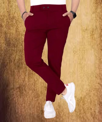 Freelax Slim Fit Men Maroon Trousers