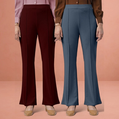 jenile stoor Comfort Fit, Regular Fit Women Maroon, Grey Trousers