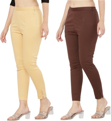 Priya Point Regular Fit Women Beige, Brown Trousers