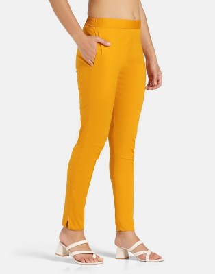 SLOWLORIS Slim Fit Women Yellow, White Trousers