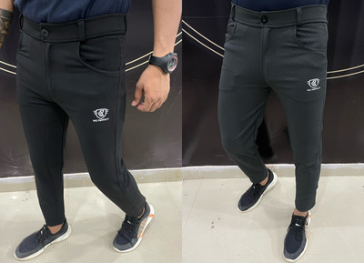 We Perfect Slim Fit Men Black, Grey Trousers