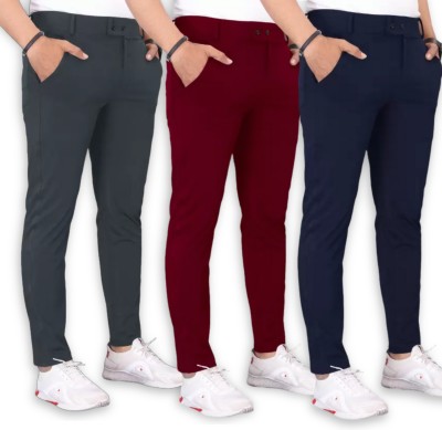 GIBBONTE Slim Fit Men Maroon, Grey, Blue Trousers