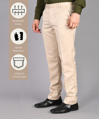 STREETVIBES Regular Fit Men Cream Trousers