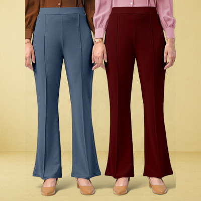 Trouserwala Loose Fit Women Grey, Maroon Trousers