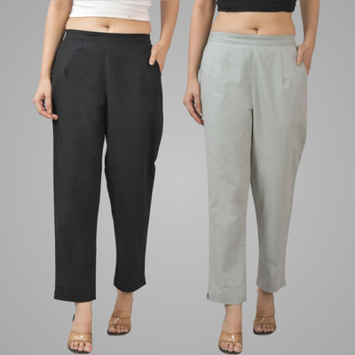 QuaClo Regular Fit Women Black, Grey Trousers