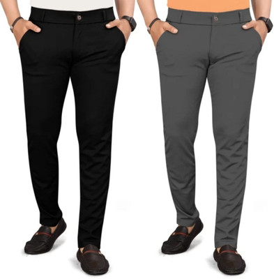 kdsn Slim Fit Men Black, Grey Trousers