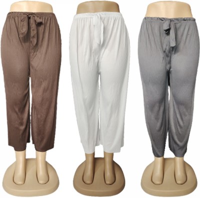 100LUCK Regular Fit Women Brown, White, Grey Trousers