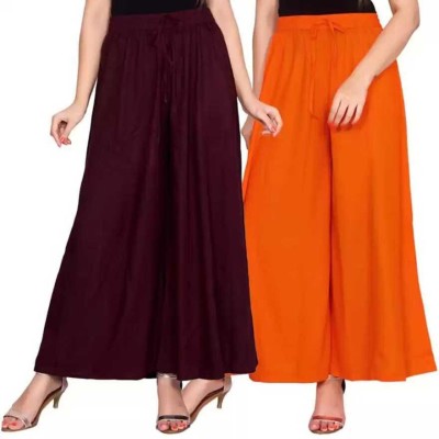 PLAZZO-PAIR Flared Women Orange, Maroon Trousers