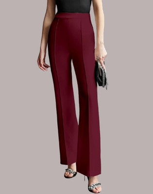 Levony Regular Fit Women Maroon Trousers