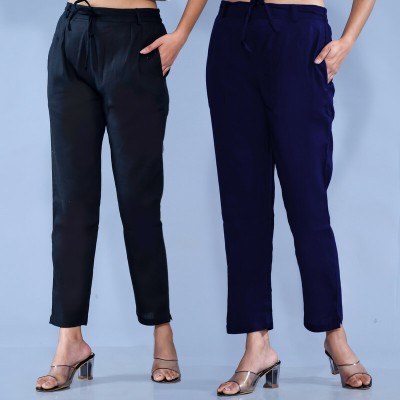 QuaClo Regular Fit Women Black, Dark Blue Trousers