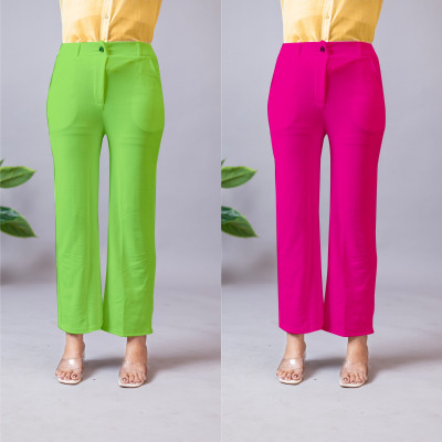 High Glitz Regular Fit Women Light Green, Pink Trousers