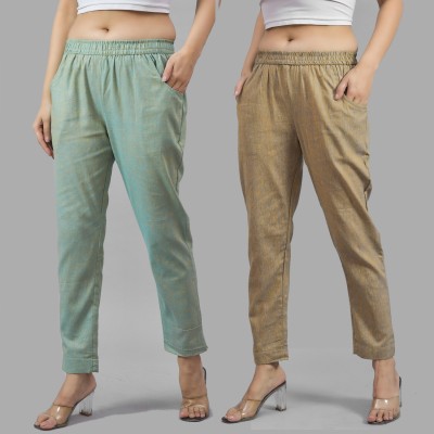 QuaClo Regular Fit Women Blue, Brown Trousers