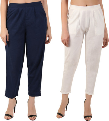 Me Craft Regular Fit Women Dark Blue, White Trousers