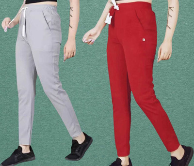 Retailmart Straight Fit Women Maroon, Grey Trousers