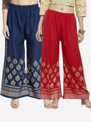 OMAYAA Comfort Fit Women Blue, Red Trousers