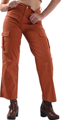 Kraus Jeans Women High-Rise Loose Fit Cargo Loose Fit Women Orange Trousers