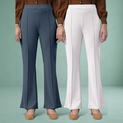 nitafashion Comfort Fit, Regular Fit Women Grey, White Trousers